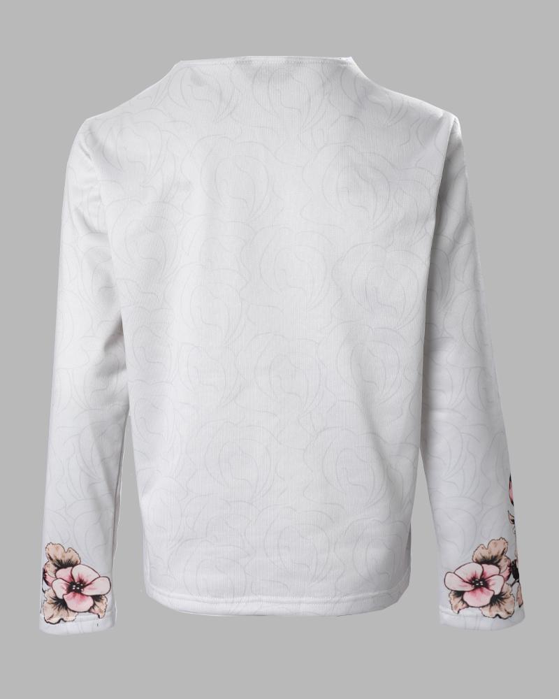 Halloween Skull Floral Print Long Sleeve Top