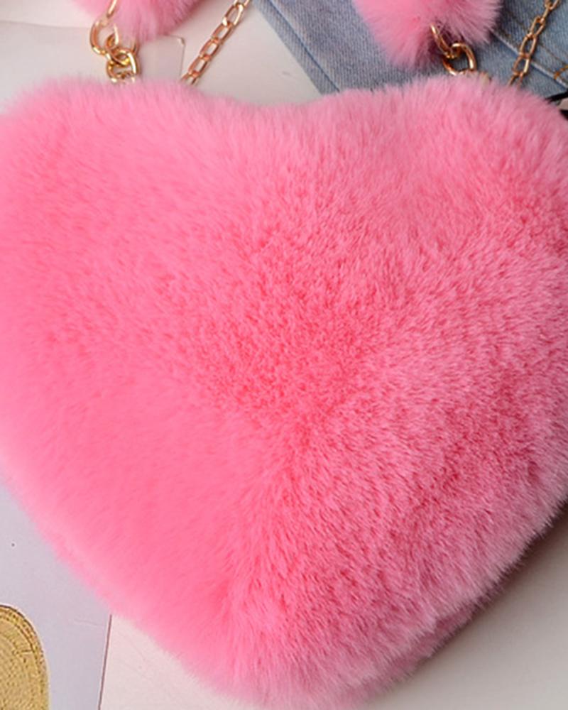 Fluffy Heart Shaped Pom Pom Chain Strap Handbag