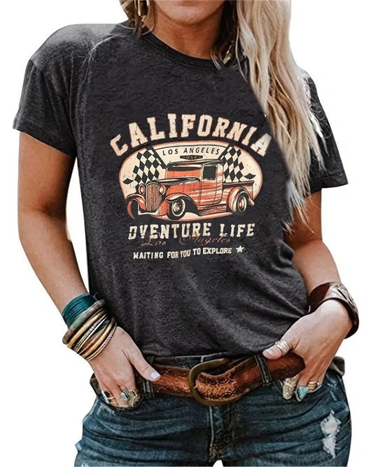 California Adventure Life Print T shirt Western Country Music Graphic Tee