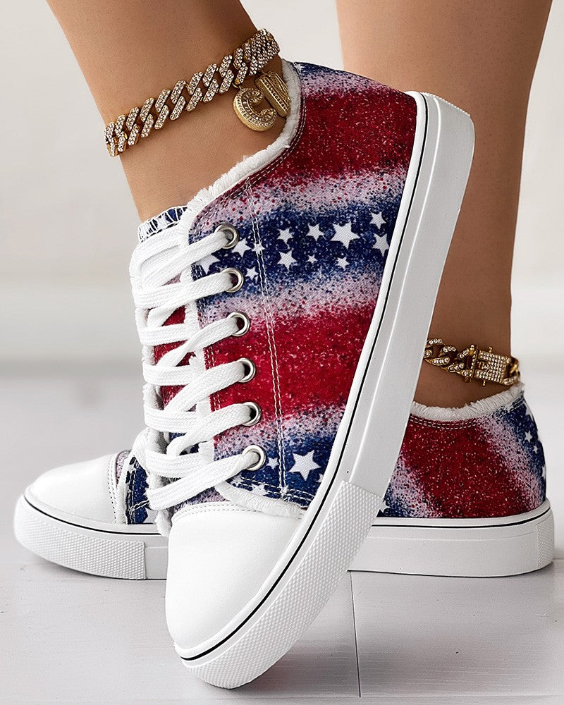 Independence Day Flag Print Ombre Raw Hem Sneakers