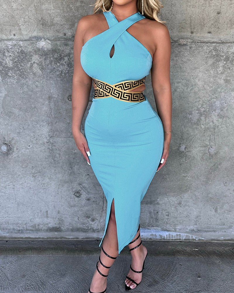 Geo Tape Patch Cutout Bodycon Dress