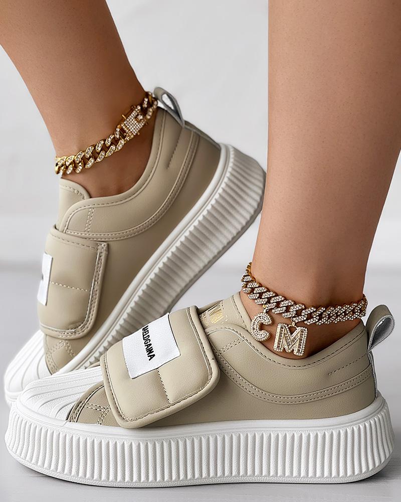 Quilted Platform Velcro Casual Sneakers