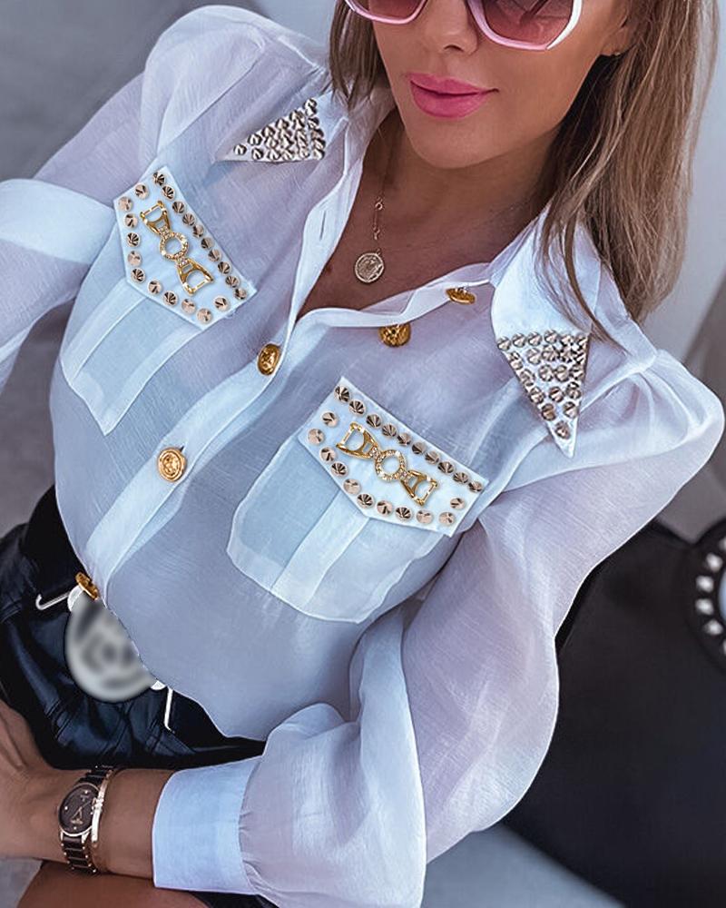 Studded Pocket Design Buttoned Shirt