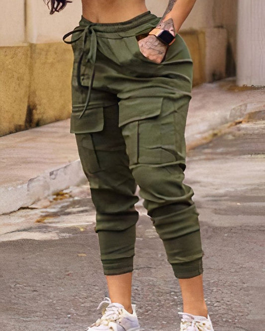 Pocket Design Drawstring Cuffed Cargo Pants