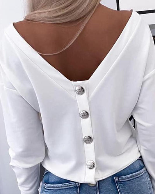 Long Sleeve Backless Buttoned Top