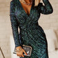 Long Sleeve Wrap Sequin Party Dress