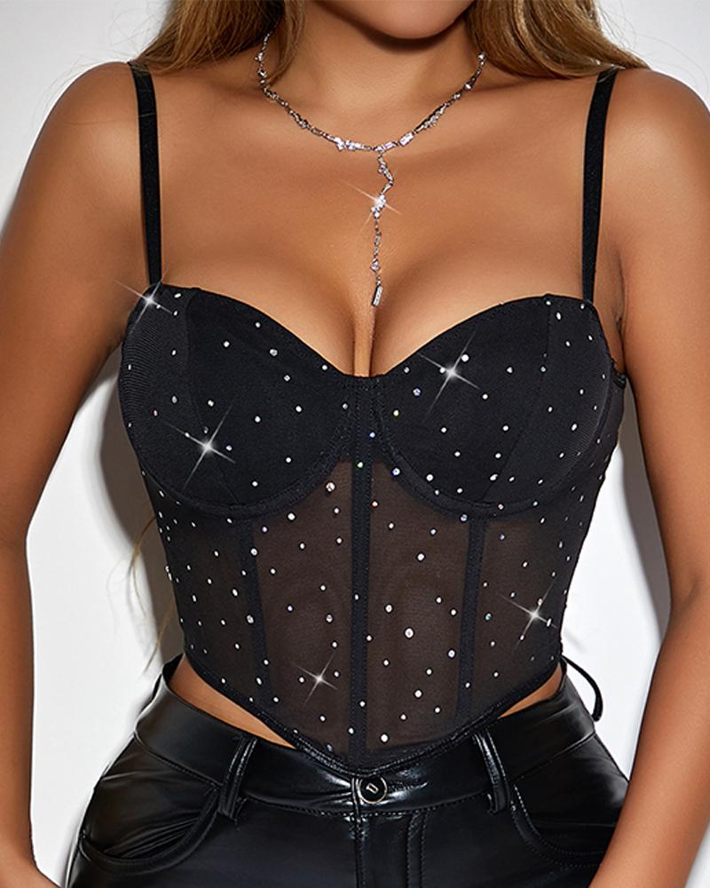 Sheer Mesh Hanky Hem Corset Top