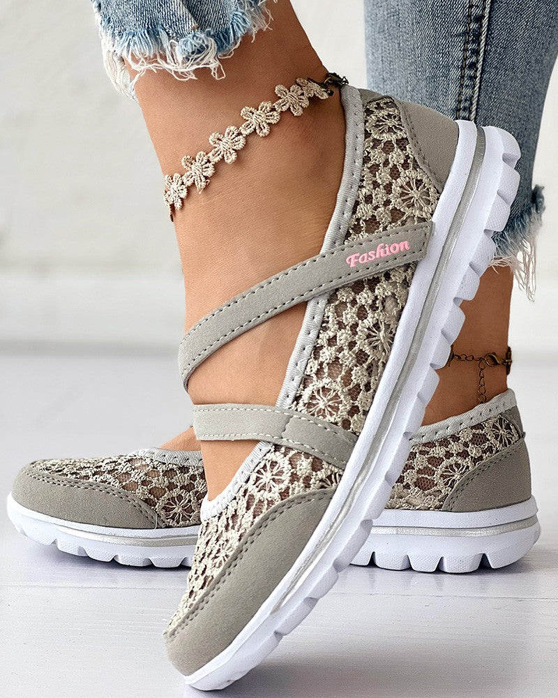 Contrast Lace Slip on Casual Sneakers