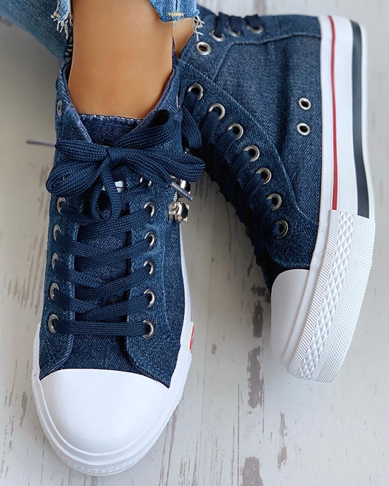 Lace Up Skeleton Zipper Detail Casual Sneakers