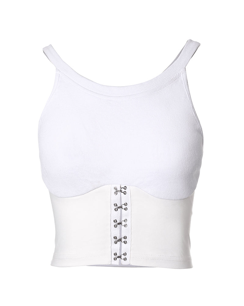 Hook & Eye Corset Patch Ribbed Tank Top