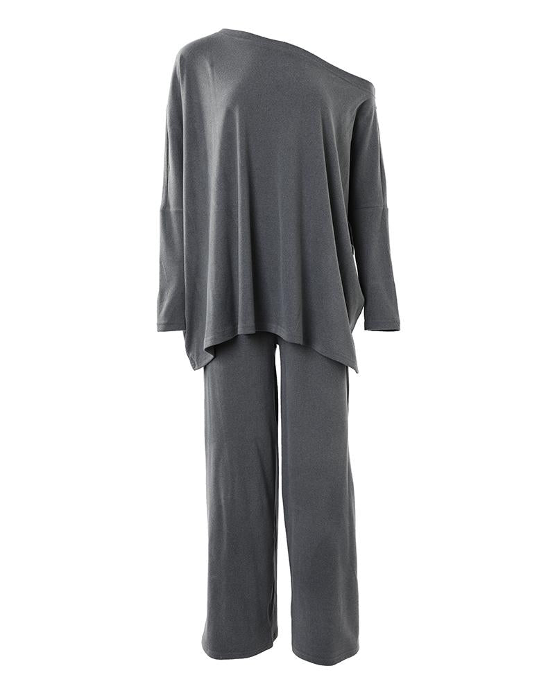 Skew Neck Batwing Sleeve Top & Pants Set