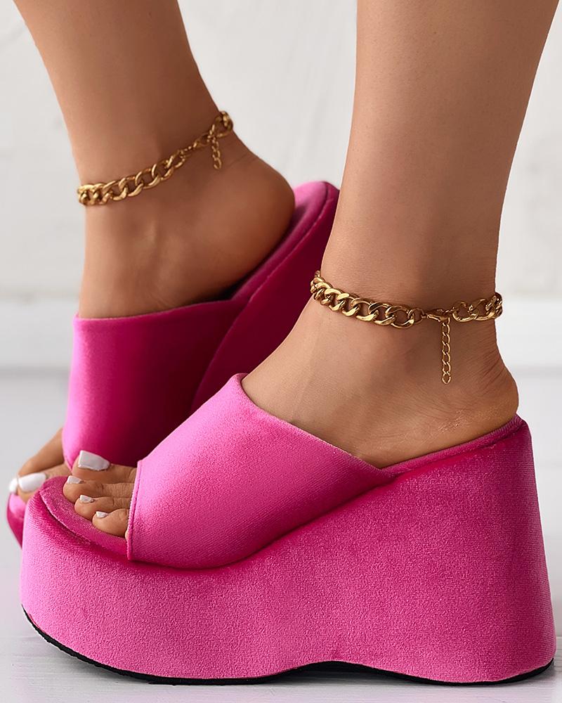 Peep Toe Platform Wedge Slippers