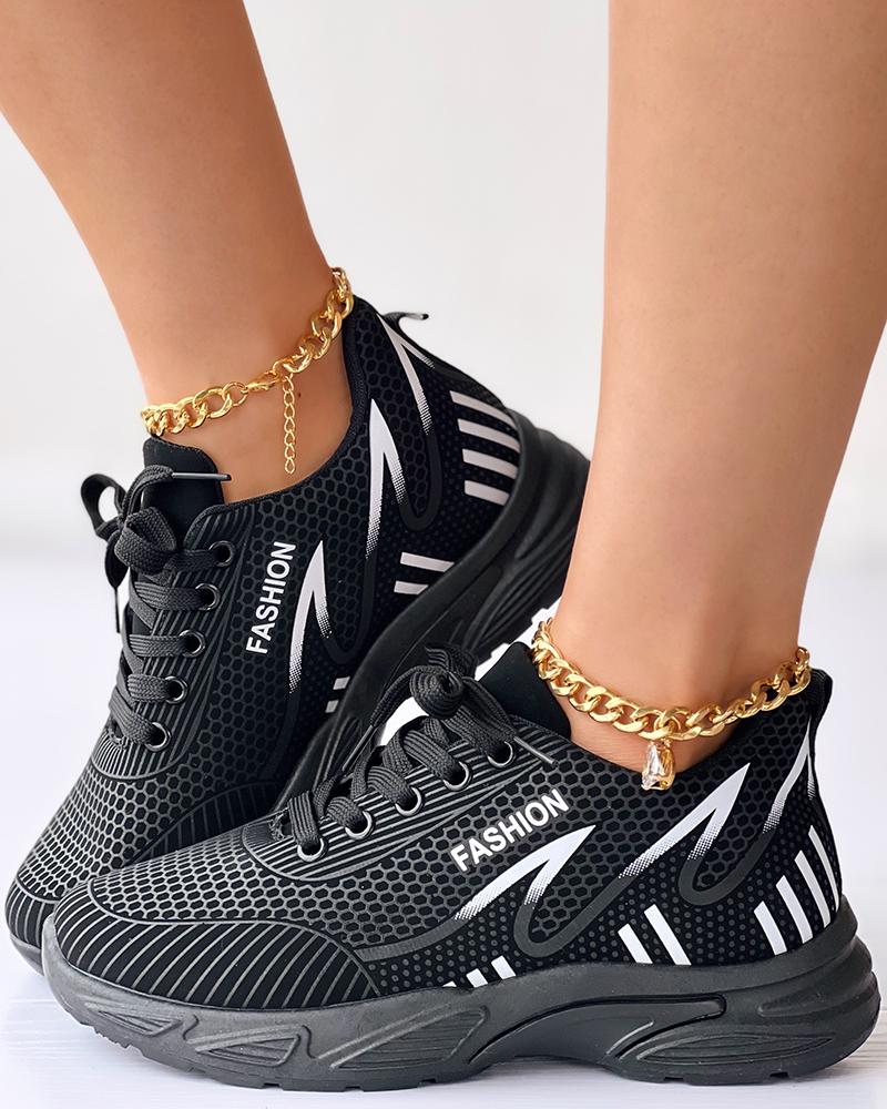 Contrast Paneled Lace up Breathable Sneakers