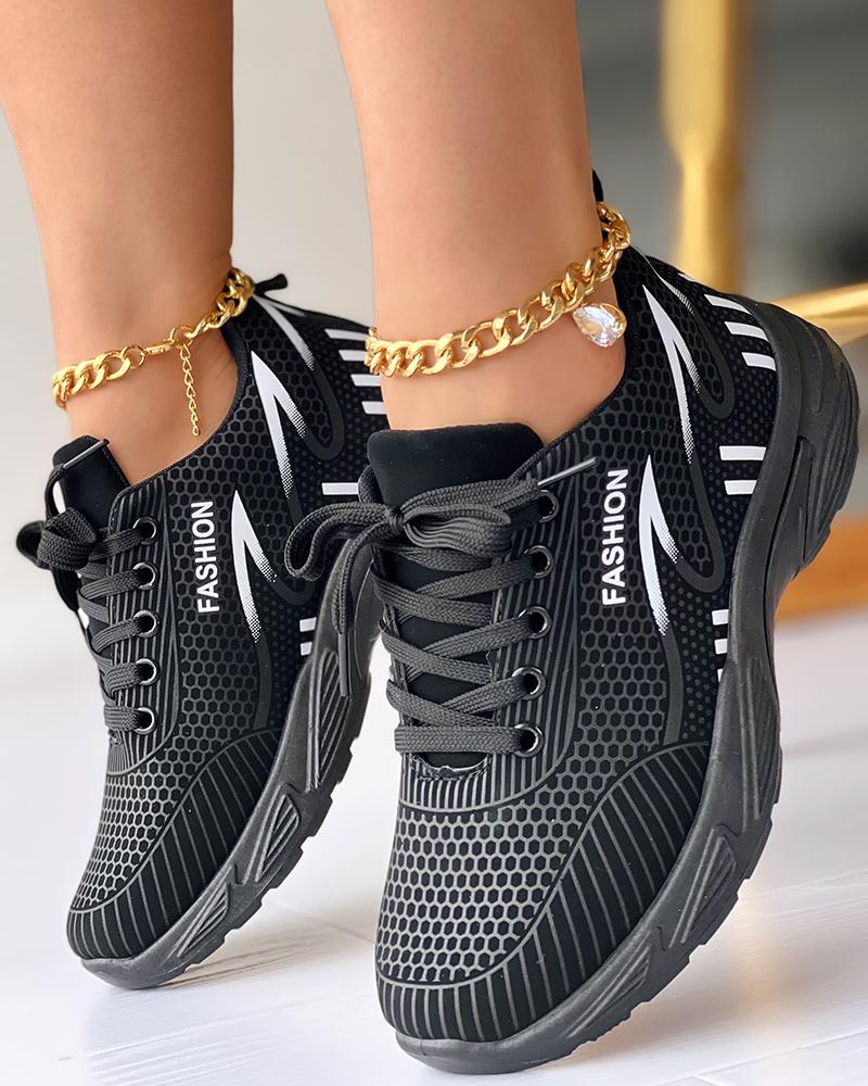 Contrast Paneled Lace up Breathable Sneakers