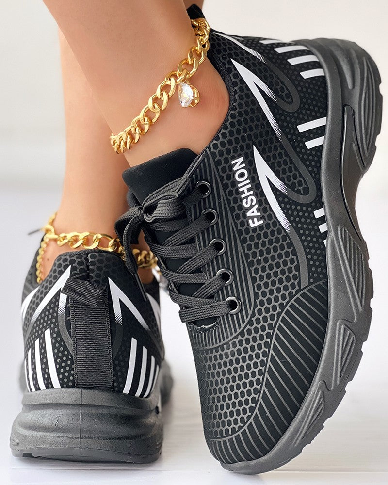 Contrast Paneled Lace up Breathable Sneakers