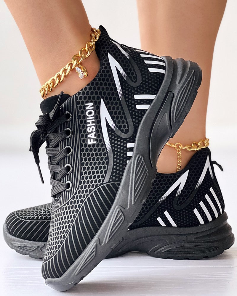 Contrast Paneled Lace up Breathable Sneakers