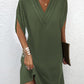 Half Sleeve V Neck Ruched Casual Dress