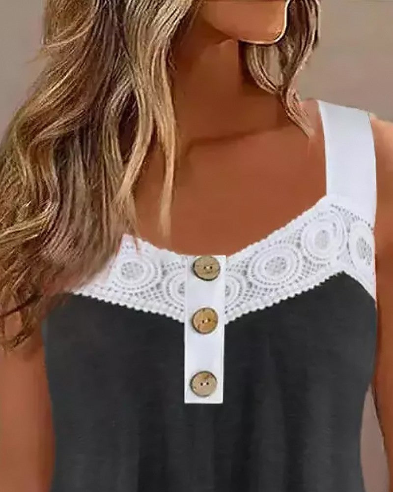 Lace Patch Buttoned Tank Top