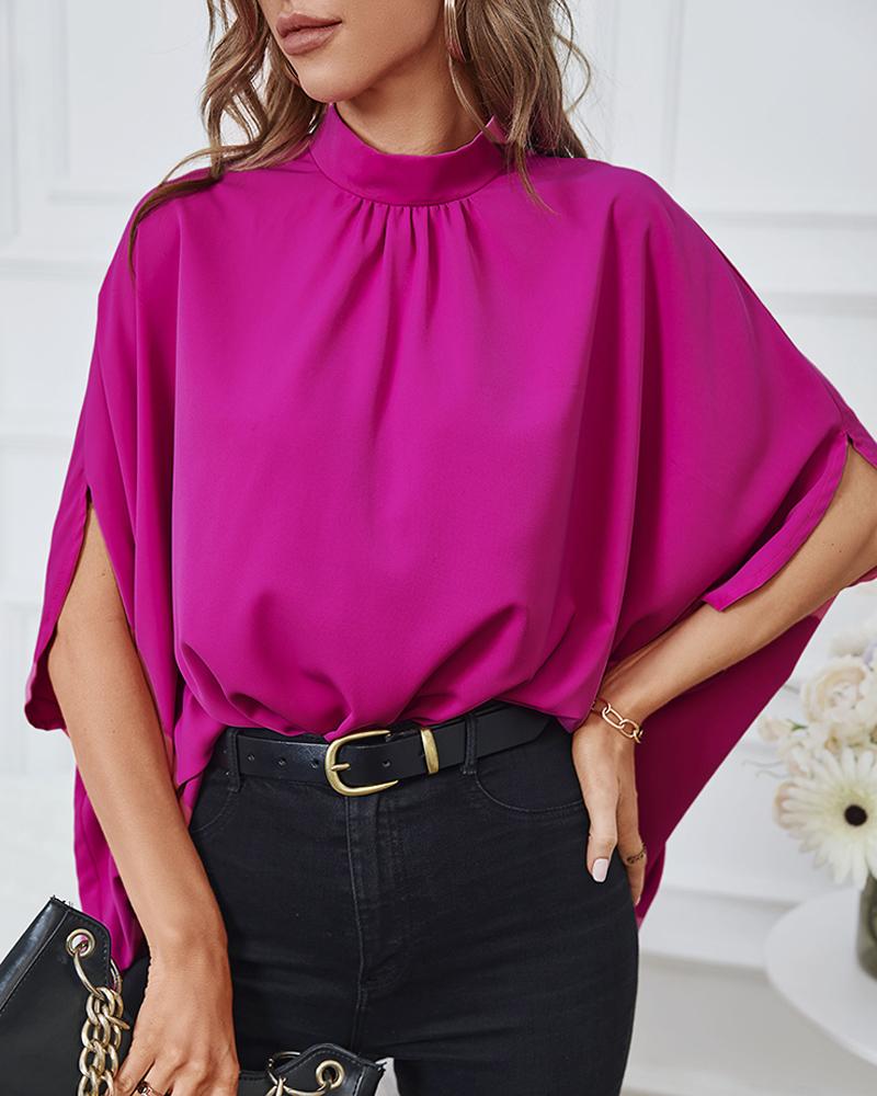 Batwing Sleeve Plicated Detail Top