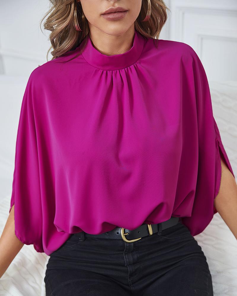 Batwing Sleeve Plicated Detail Top