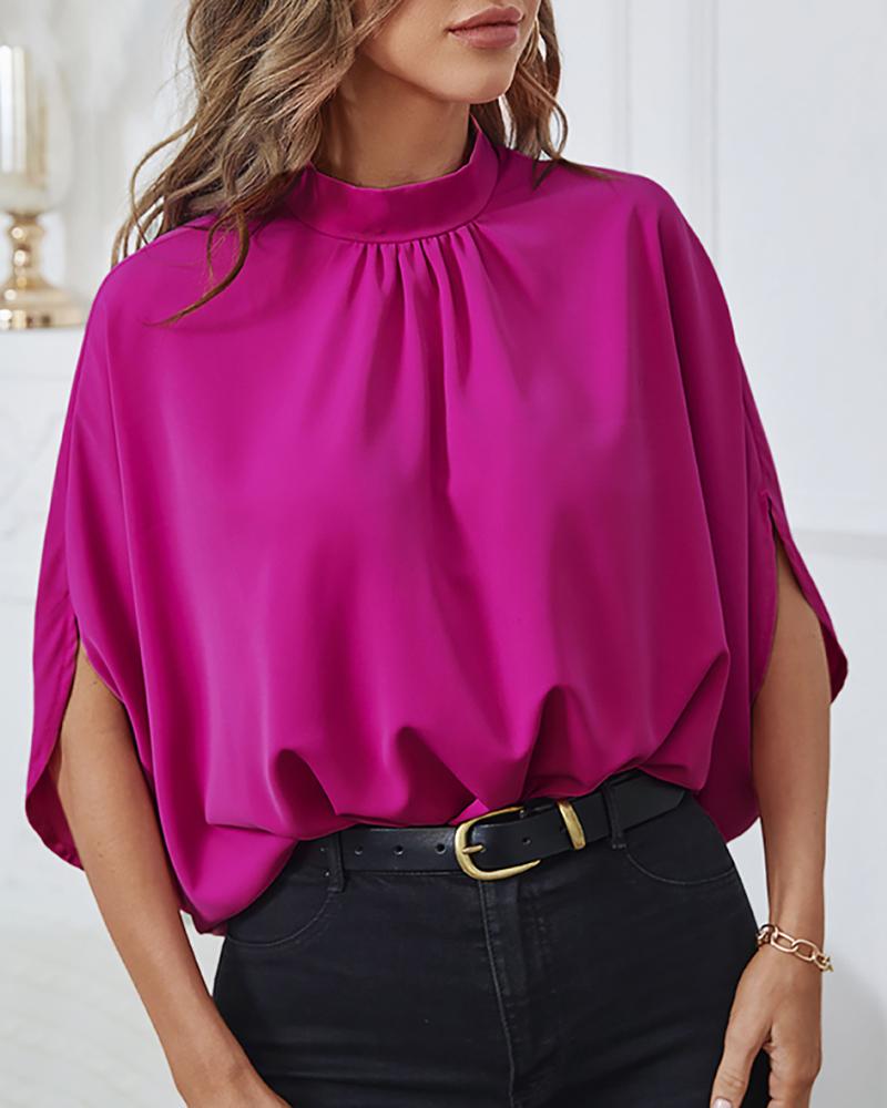 Batwing Sleeve Plicated Detail Top