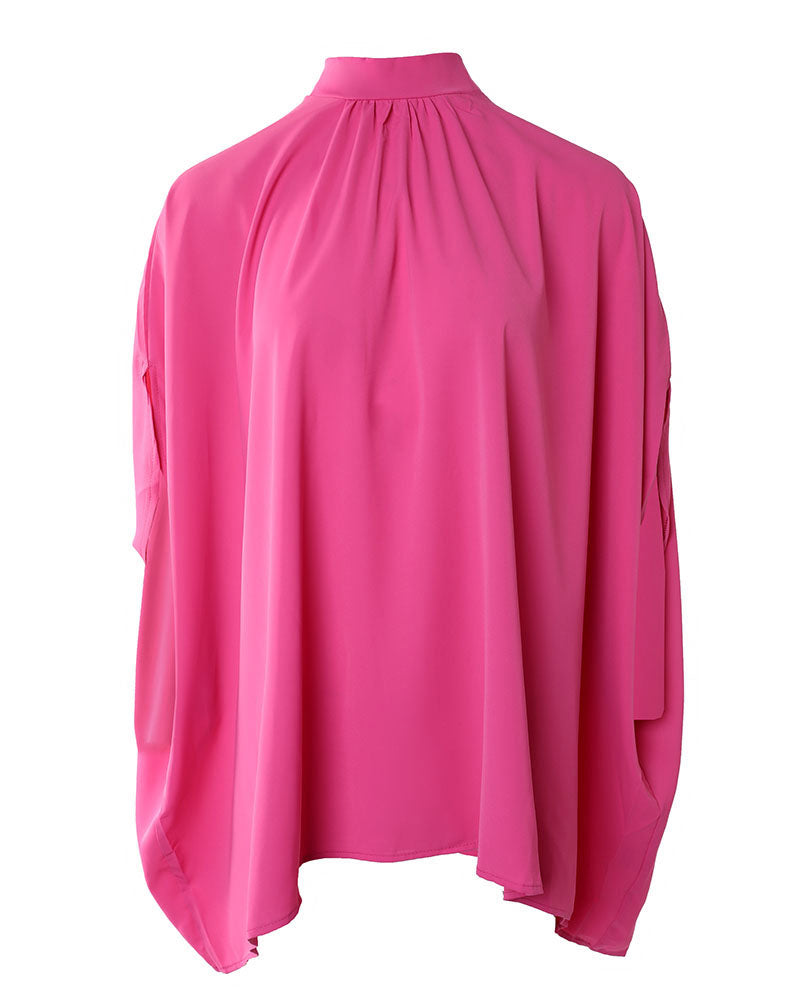 Batwing Sleeve Plicated Detail Top