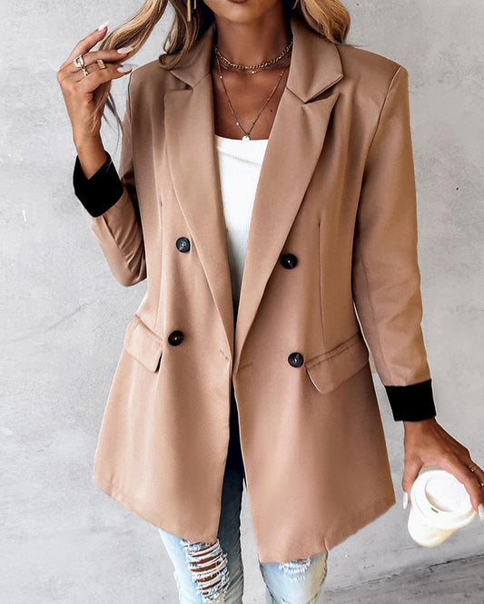 Double Breasted Notched Collar Blazer Coat