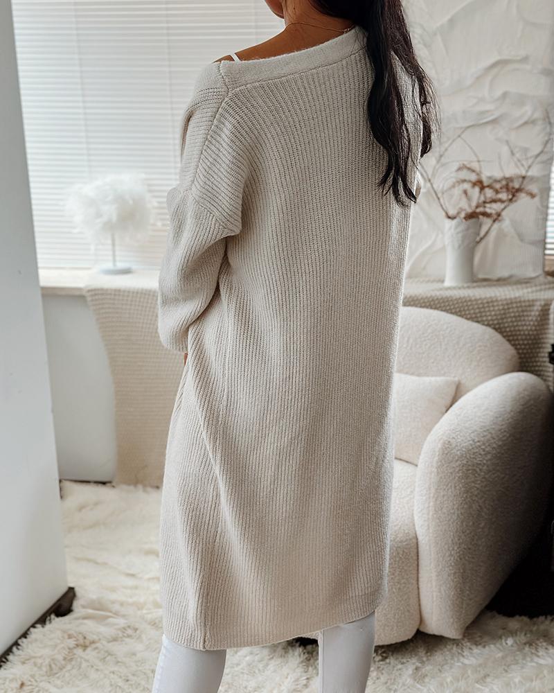 Open Front Longline Knit Cardigan