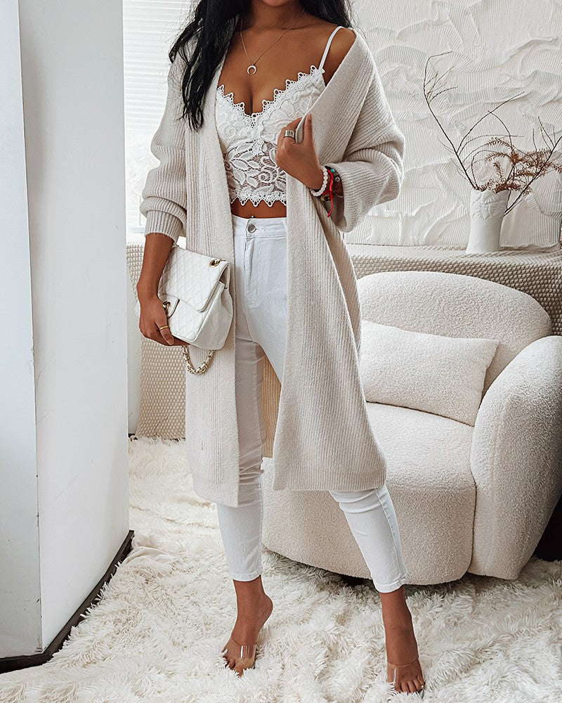 Open Front Longline Knit Cardigan