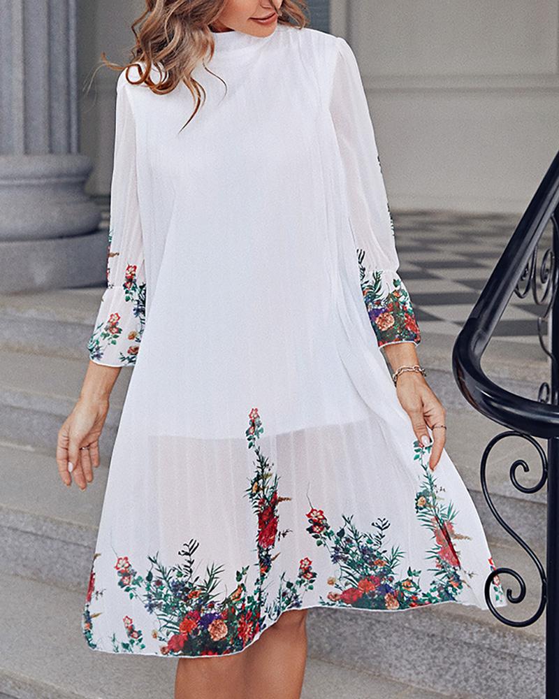 Floral Print Pleated Casual Dress