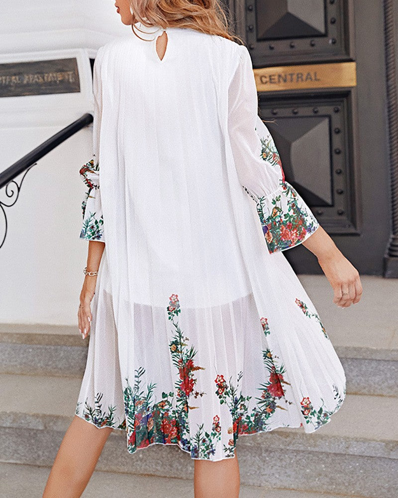 Floral Print Pleated Casual Dress