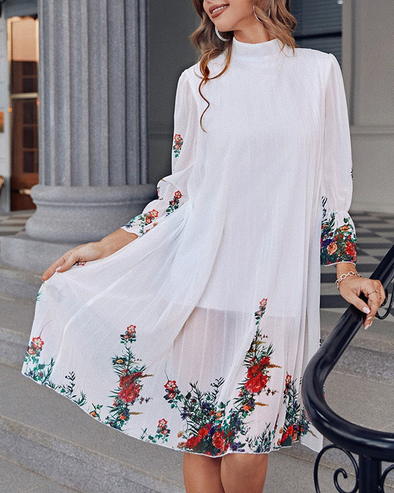 Floral Print Pleated Casual Dress