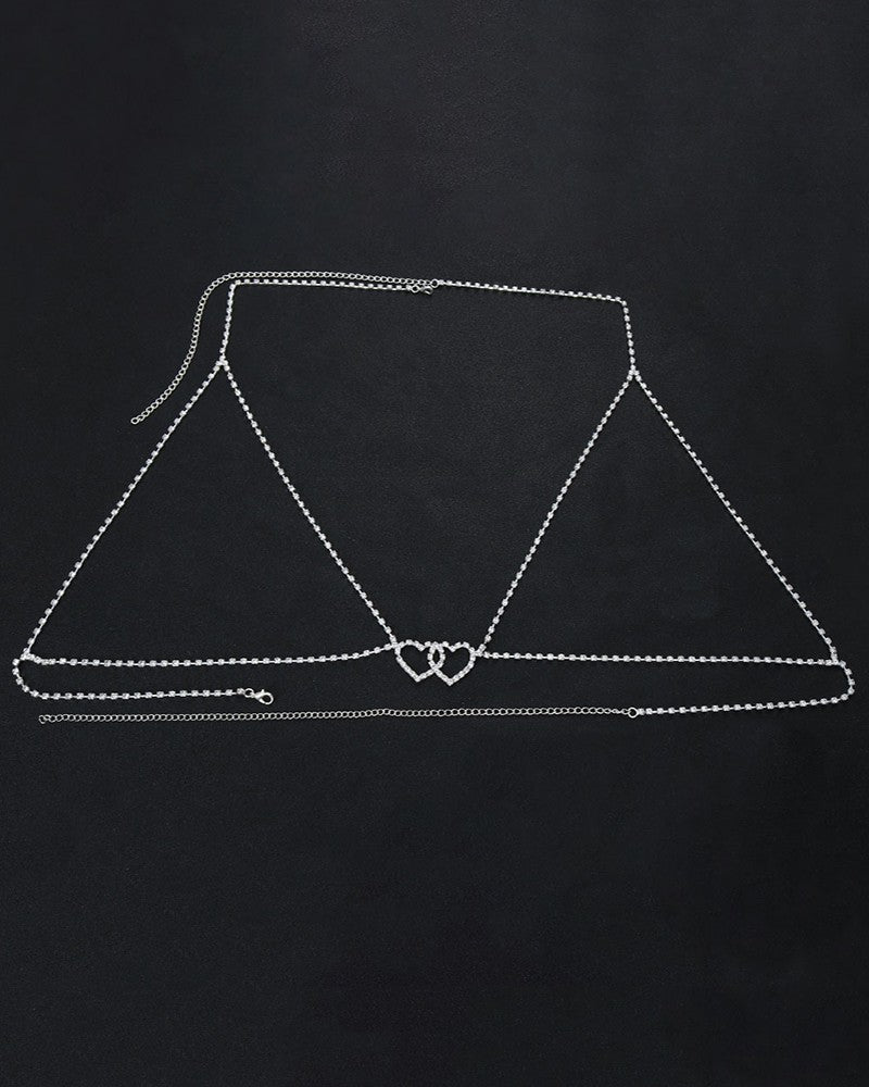 Halter Rhinestone Heart Pattern Bra Body Chain