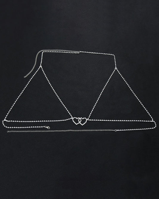 Halter Rhinestone Heart Pattern Bra Body Chain