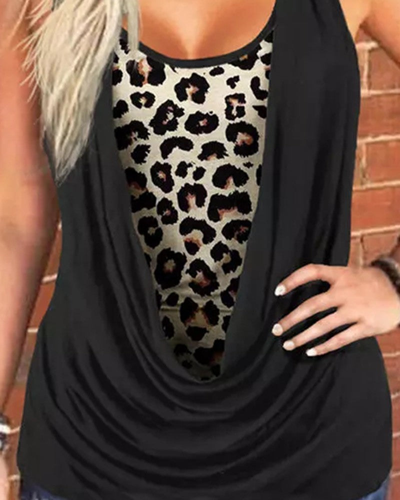 Fake Two piece Cheetah Print Tank Top