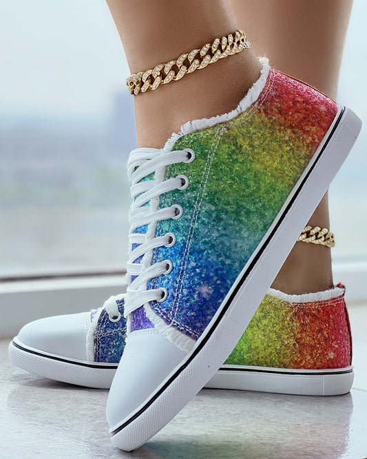 Pride Month Rainbow Ombre Lace up Canvas Sneakers