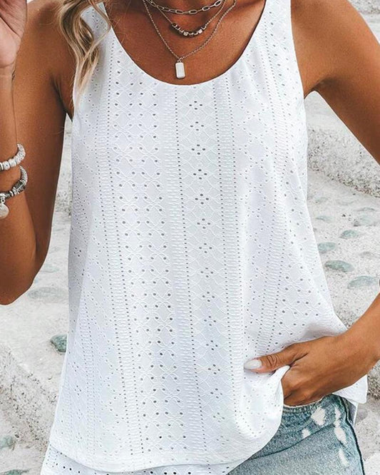 Sleeveless Eyelet Embroidery Layered Top