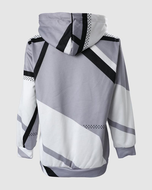 Geometric Print Long Sleeve Drawstring Hoodie