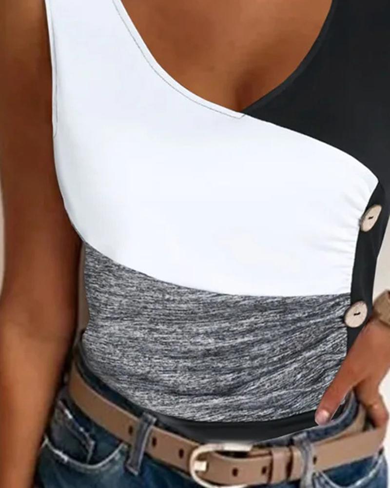 Colorblock Button Detail Tank Top