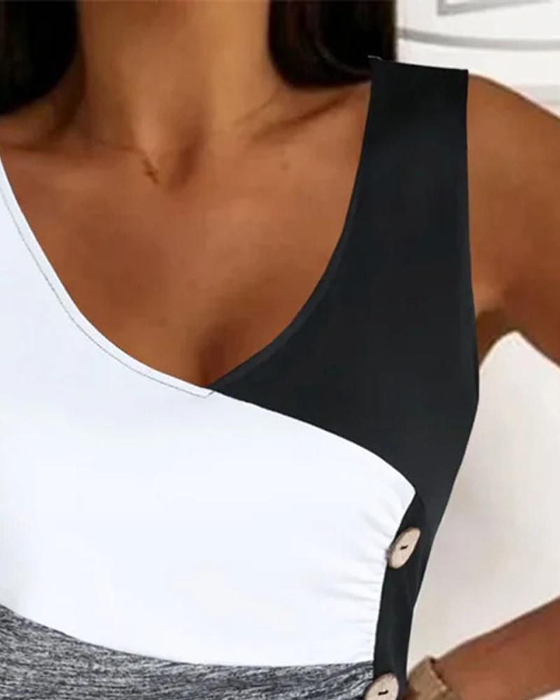 Colorblock Button Detail Tank Top