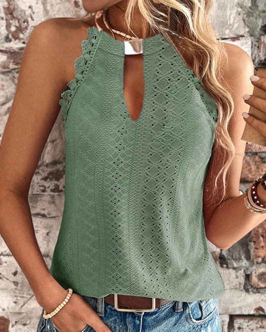 Eyelet Embroidery Lace Trim Tank Top