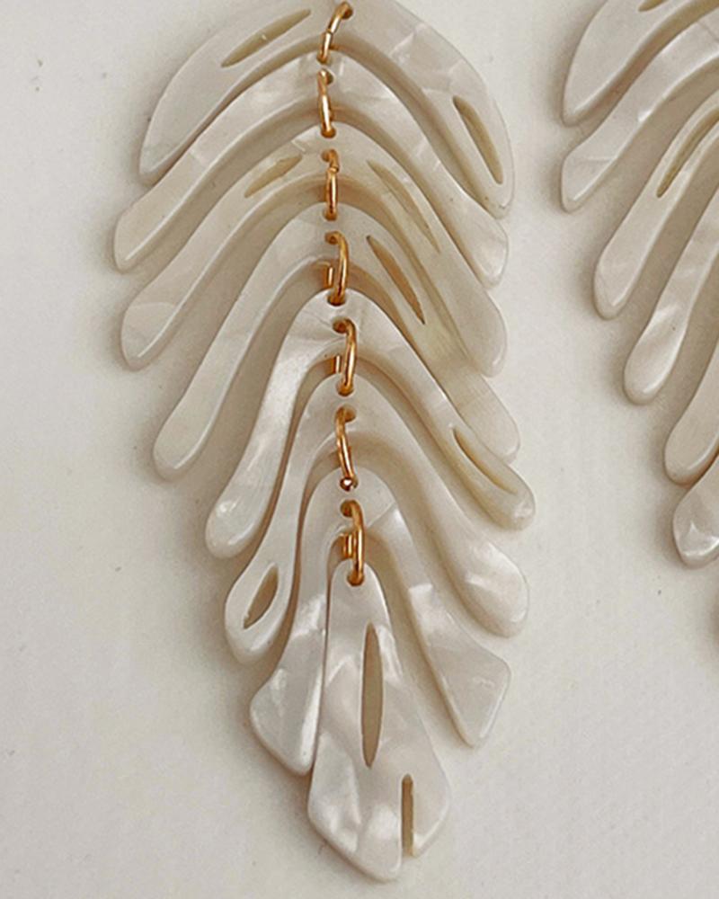 1Pair Leaf Shaped Tassel Drop Earrings