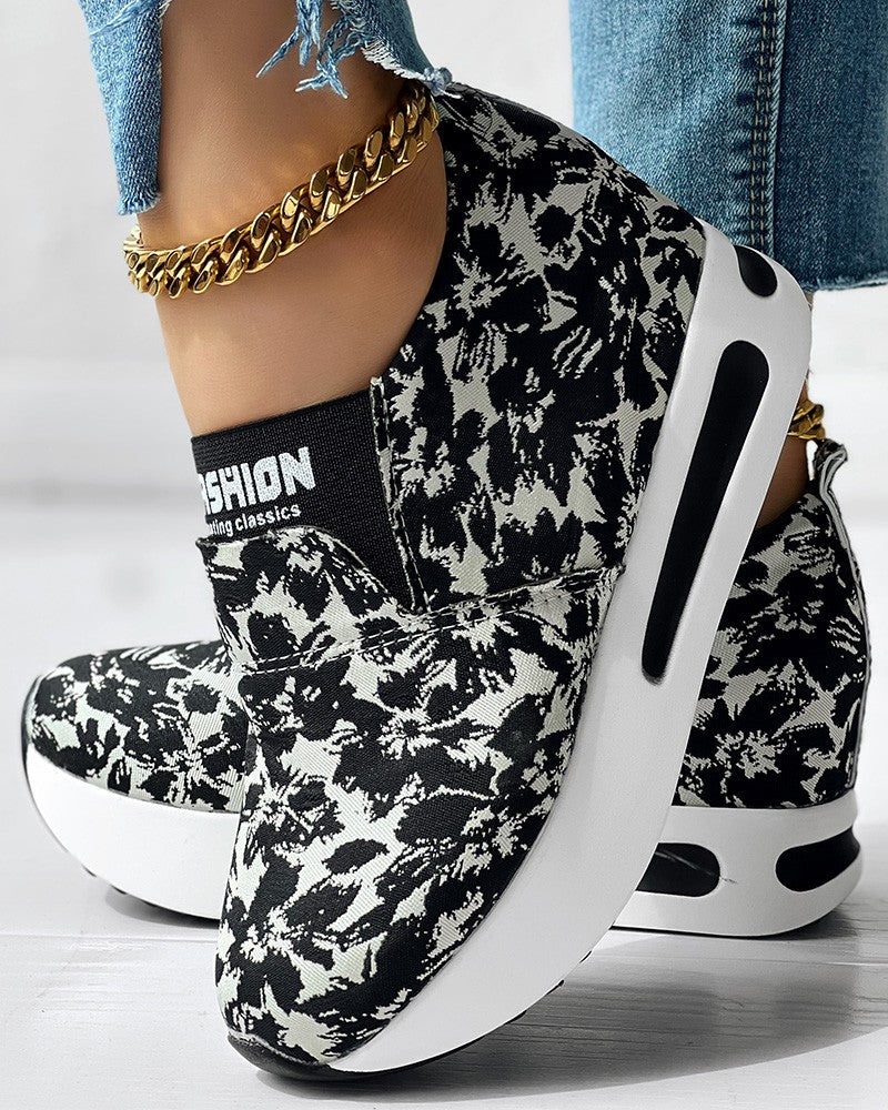 Floral Print Platform Slip On Muffin Sneakers