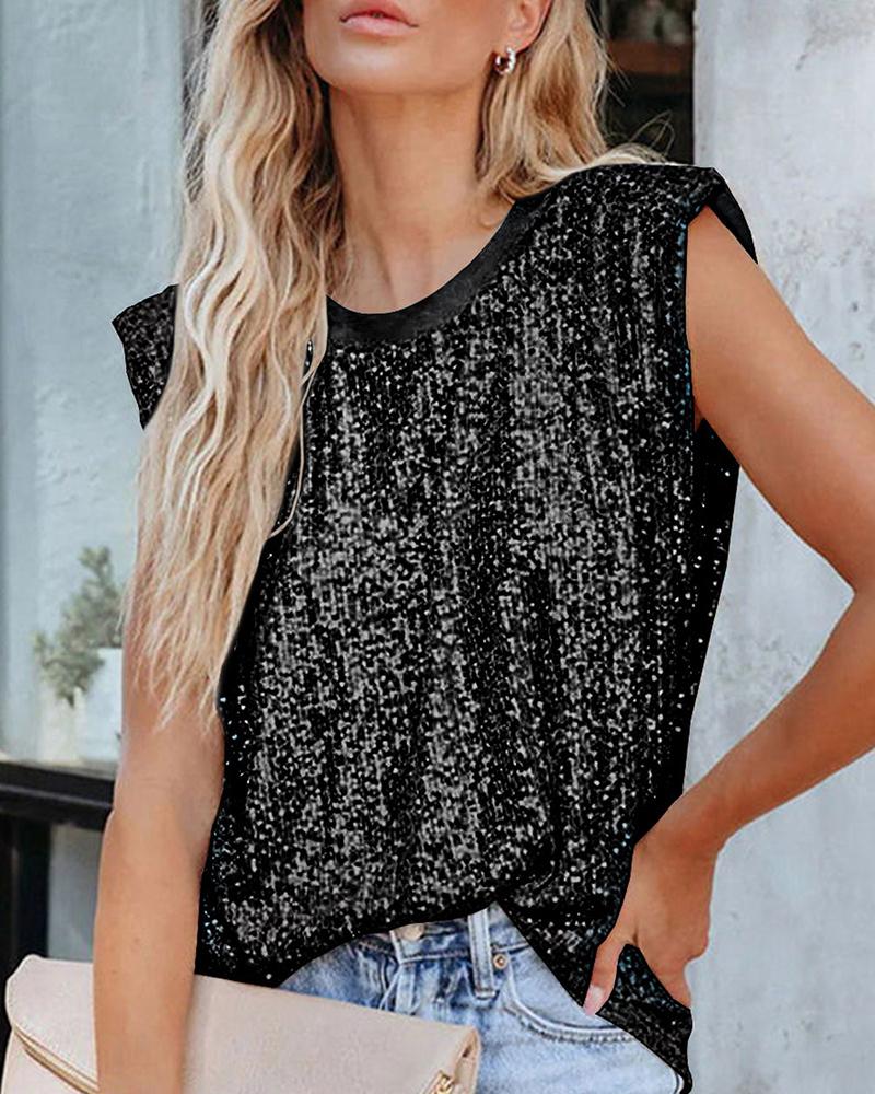 O neck Allover Sequin Top