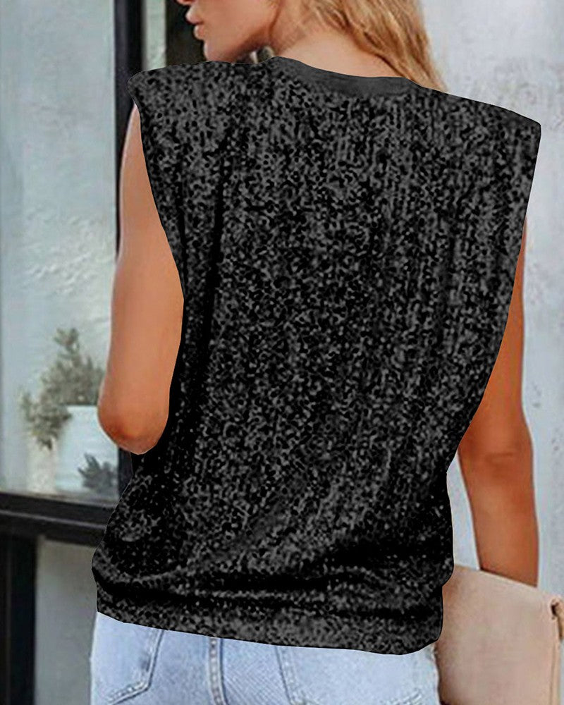 O neck Allover Sequin Top