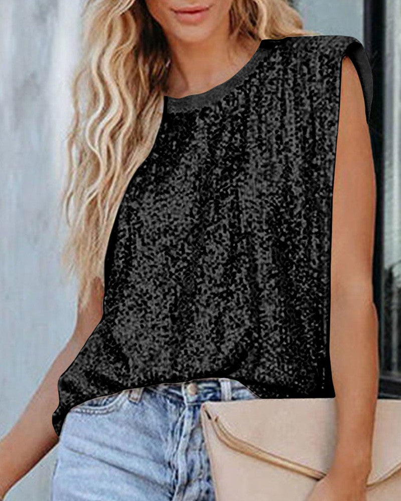 O neck Allover Sequin Top