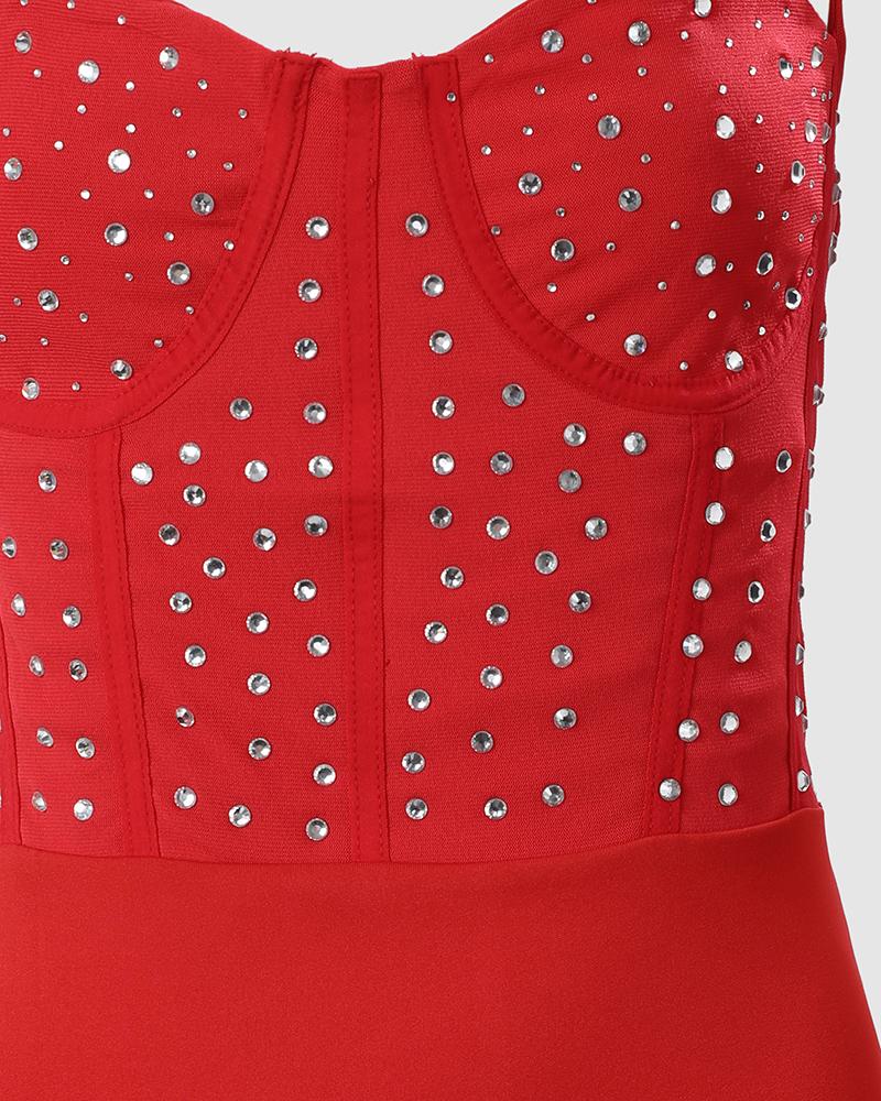 Rhinestone Sheer Mesh Corset Dress