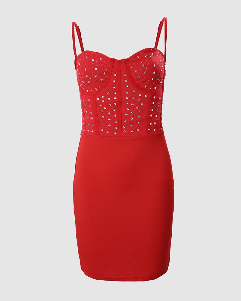 Rhinestone Sheer Mesh Corset Dress