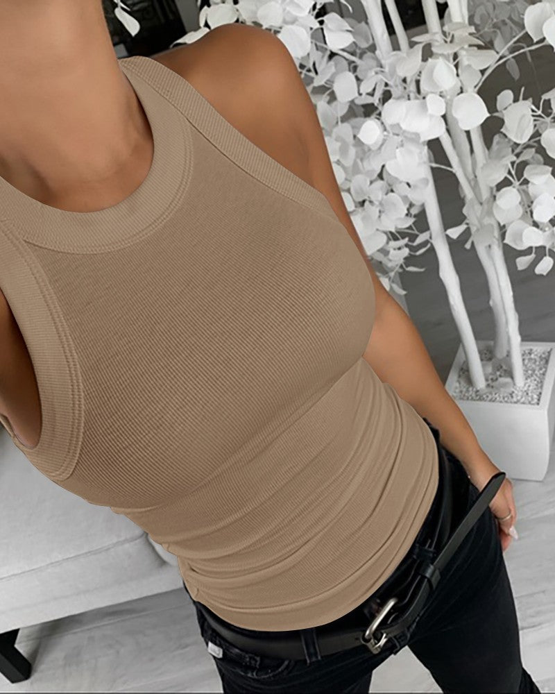 O Neck Knit Sleeveless Casual Top