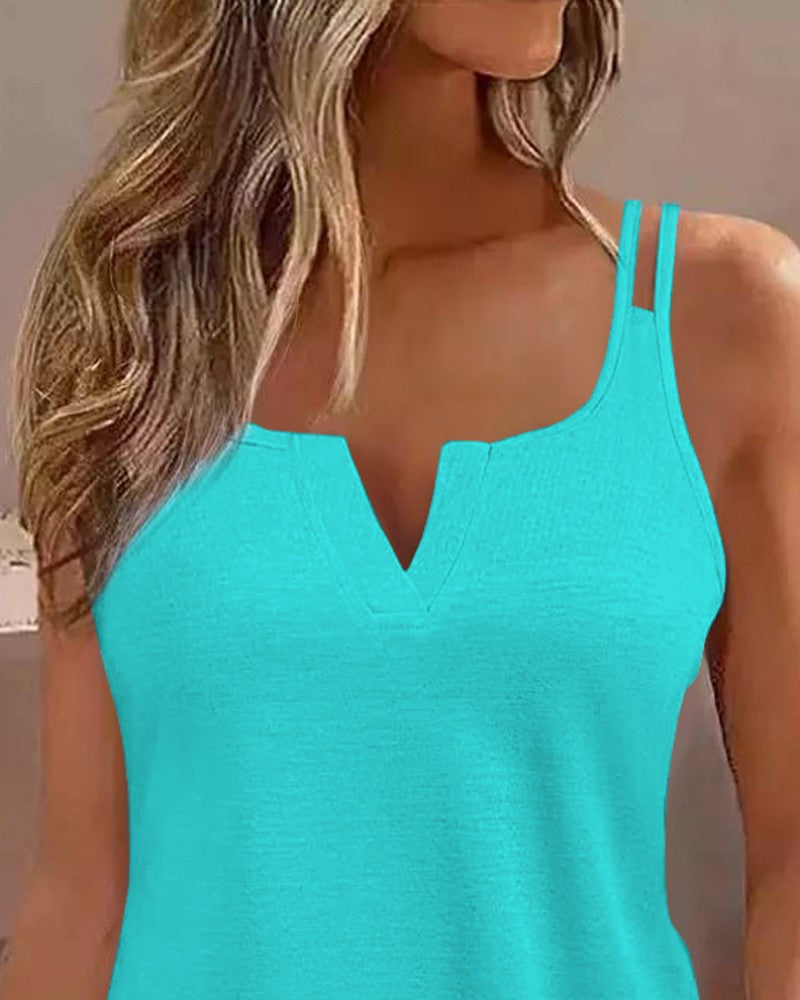 Notch Neck Double Strap Tank Top